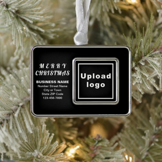 ビジネス黒枠長方形クリスマスオーナメント シルバープレートフレームオーナメント (ツリー)