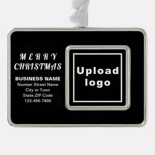 ビジネス黒枠長方形クリスマスオーナメント シルバープレートフレームオーナメント (正面)