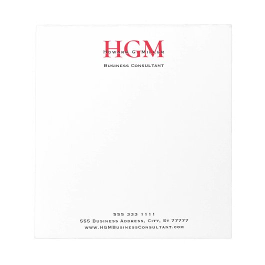 ビジネス3レターモノグラムロゴレッド白黒 ノートパッド (正面)