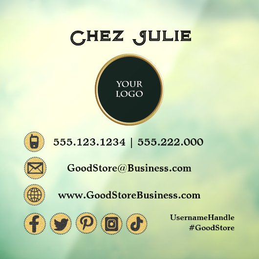 ビジネス カスタム ロゴ & ゴールド ソーシャル メディア アイコン ウィンドウサイン (シート3)