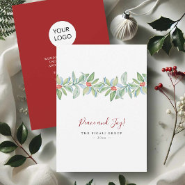 ビジネス クリスマスカード 植物のホリーと実