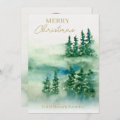 ビジネス クリスマス エレガント 水彩 森のカード (正面/裏面)