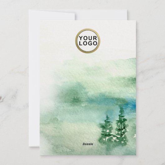 ビジネス クリスマス エレガント 水彩 森のカード (裏面)