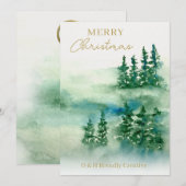 ビジネス クリスマス エレガント 水彩 森 カード (正面/裏面)