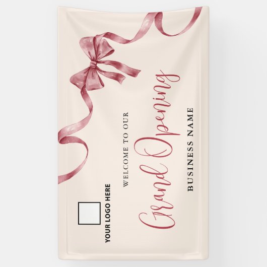 ビジネス グランドオープンのリボンロゴ歓迎バナー 横断幕 (縦)