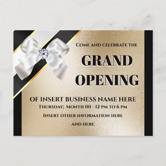 ビジネス・グランドオープン白弓金ゴールド黒VIP 案内ポストカード (正面)