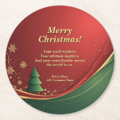 ビジネス・グループ名メッセージ赤いクリスマス・パーティー ラウンドペーパーコースター (正面)