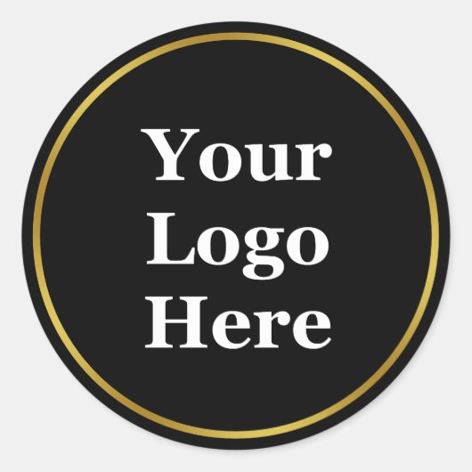 ビジネス ゴールドとブラックのロゴをここにテンプレート ラウンドシール (正面)