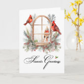 ビジネス・シーズンの挨拶の冬の(鳥)ショウジョウコウカンチョウ・バード カード (黄色い花)