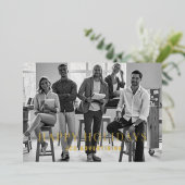 ビジネス スタッフ フォト ブラック/ホワイト ゴールド フォイル ホリデー カード (立ち正面)