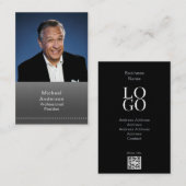 ビジネス マン プロフェッショナル モダン フォト ブラック シルバー 名刺 (正面/裏面)