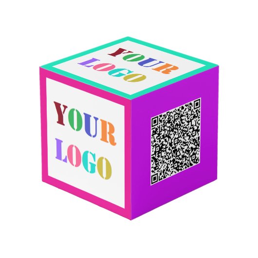 ビジネス ロゴと QR コード プロモーション キューブ 例 (正面アングル)