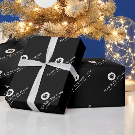 ビジネス ロゴまたはアイコン + 名前 企業 ブランド 黒 ラッピングペーパー (クリスマス)
