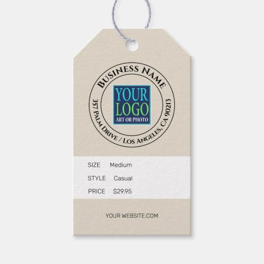 ビジネス、ロゴアドレス、ブラック文字、タン価格ラベル ギフトタグ (正面)