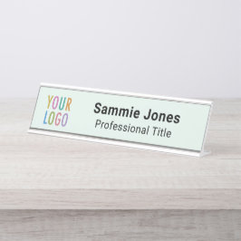 ビジネス・ロゴ付き軽量グリーン2x8机用ネームプレート デスクネームプレート
