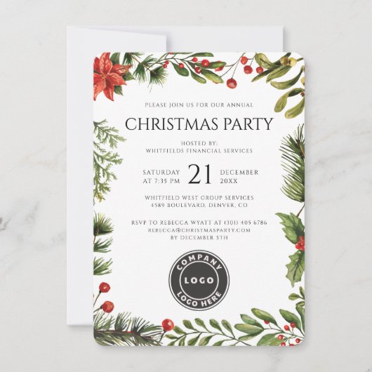 ビジネス ロゴ クリスマス ホリデー パーティー 招待状 (正面)