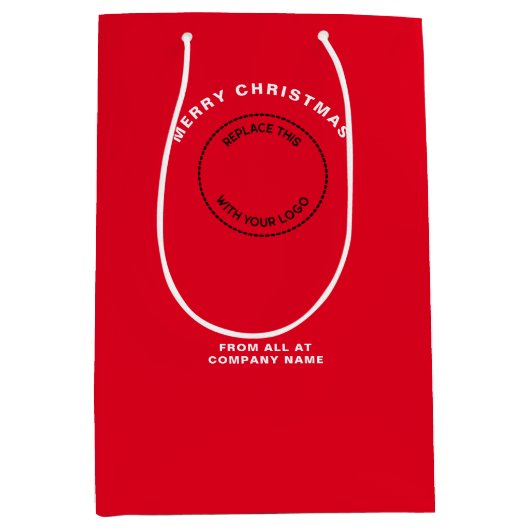 ビジネス ロゴ コーポレート レッド メリークリスマス ミディアムペーパーバッグ (正面)