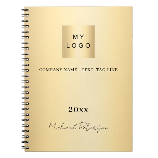 ビジネス ロゴ ゴールド エレガント 名前 スクリプト ノートブック (正面)