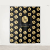 ビジネス ロゴ ステップ & リピート ブラック ゴールド コーポレート タペストリー (正面)