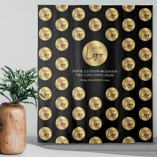 ビジネス ロゴ ステップ & リピート ブラック ゴールド コーポレート タペストリー