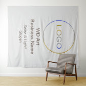 ビジネス ロゴ スローガン ブランド, ラウンド シルバー ゴールド ブルー タペストリー (インサイチュ(横))