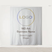 ビジネス ロゴ スローガン ブランド, ラウンド シルバー ゴールド ブルー タペストリー (正面)