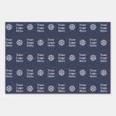 ビジネス ロゴ ダークブルー ホワイト クリスマス スノーフレークス ラッピングペーパーシート (正面2)