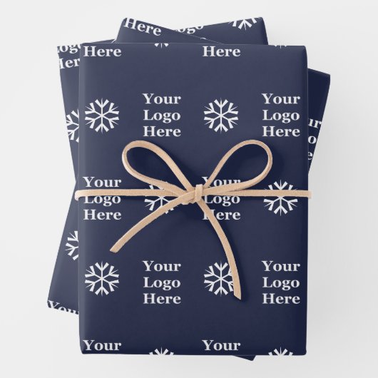 ビジネス ロゴ ダークブルー ホワイト クリスマス スノーフレークス ラッピングペーパーシート (インサイチュ)