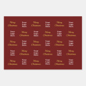 ビジネス ロゴ ダークレッド ゴールド メリークリスマス スクリプト ラッピングペーパーシート (正面2)