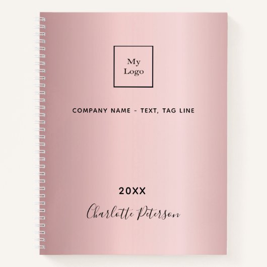 ビジネス ロゴ ブッシュ ピンク エレガント モノグラム ノートブック (正面)