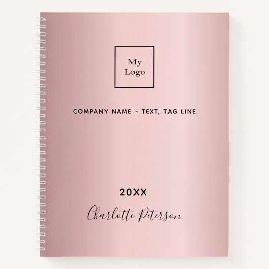 ビジネス ロゴ ブラッシュ ピンク エレガント モノグラム ノートブック (正面)