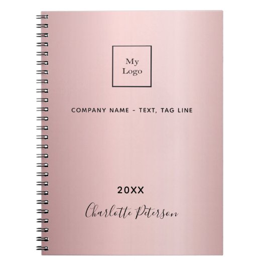 ビジネス ロゴ ブラッシュ ピンク エレガント モノグラム ノートブック (正面)