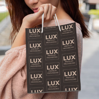 ビジネス ロゴ ミニマル ブラック オールオーバー プリント ミディアムペーパーバッグ