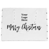 ビジネス ロゴ メリークリスマス スクリプト 黒と白 ラージペーパーバッグ (正面)