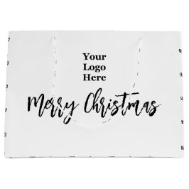 ビジネス ロゴ メリー クリスマス スクリプト ブラック & ホワイト ラージペーパーバッグ