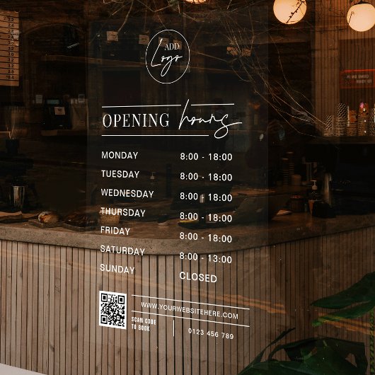 ビジネス ロゴ 営業時間 QR コード 透明 ウィンドウサイン