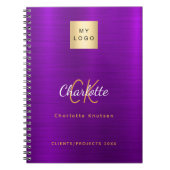 ビジネス ロゴ 紫 ゴールド モノグラム ゴージャス ノートブック (正面)
