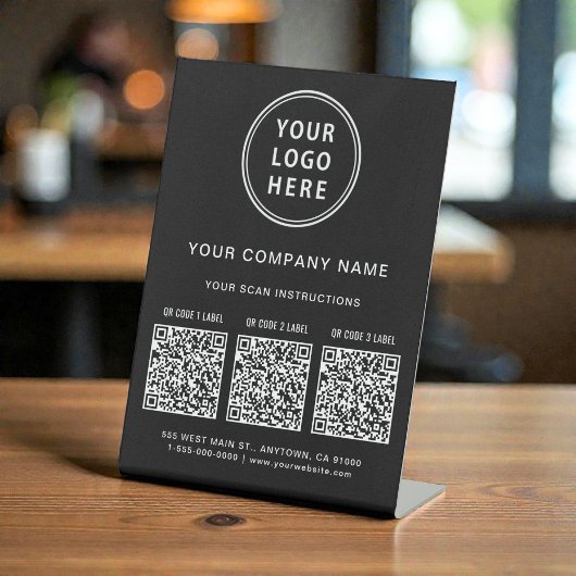 ビジネス ロゴ 3 QR コード ブラック 台座サイン