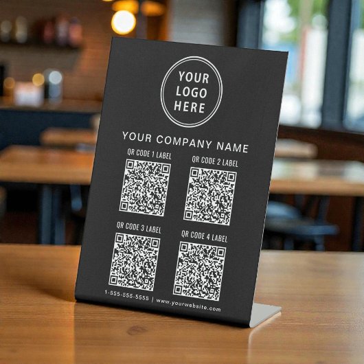 ビジネス ロゴ 4つのQRコード ブラック 台座サイン