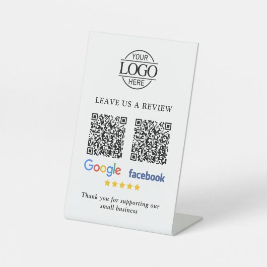 ビジネス ロゴ Google & Facebook レビュー QR コード 台座サイン (正面)