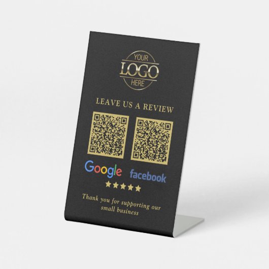 ビジネス ロゴ Google & Facebook レビュー QR コード 台座サイン (正面)