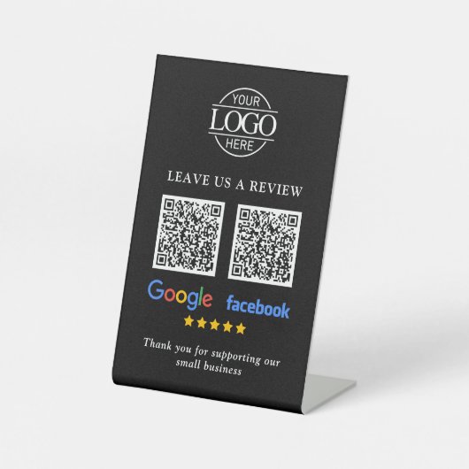 ビジネス ロゴ Google & Facebook レビュー QR コード 台座サイン (正面)