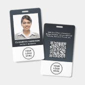 ビジネス ロゴ QRコード付き 従業員写真ID バッジ (正面＆裏面)