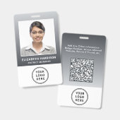 ビジネス ロゴ QRコード グレー 社員写真ID バッジ (正面&裏面)