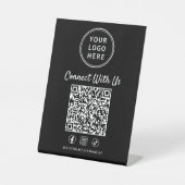 ビジネス ロゴ QRコード ブラック テーブルスタンド 台座サイン (正面)