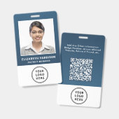 ビジネス ロゴ QRコード 青 社員写真 ID バッジ (正面＆裏面)