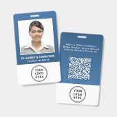 ビジネス ロゴ QRコード 青 社員写真 ID バッジ (正面&裏面)