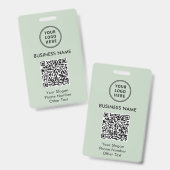 ビジネス ロゴ QR コード セージ グリーン バッジ (正面＆裏面)