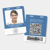 ビジネス ロゴ QR コード バーコード 青 写真付き ID バッジ (正面＆裏面)