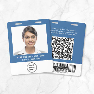 ビジネス ロゴ QR コード バーコード 青 写真付き ID バッジ